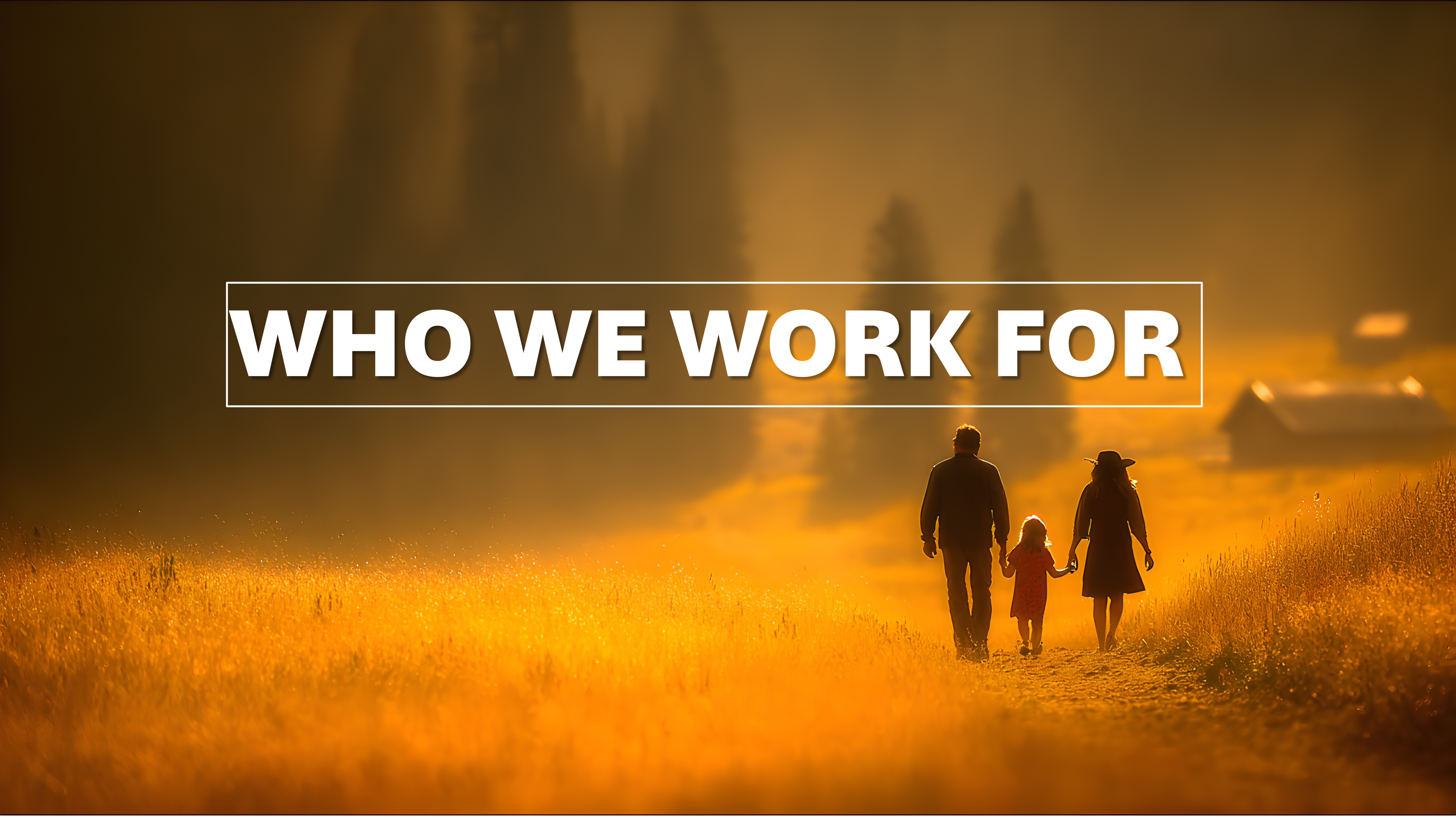 family walking at sunset