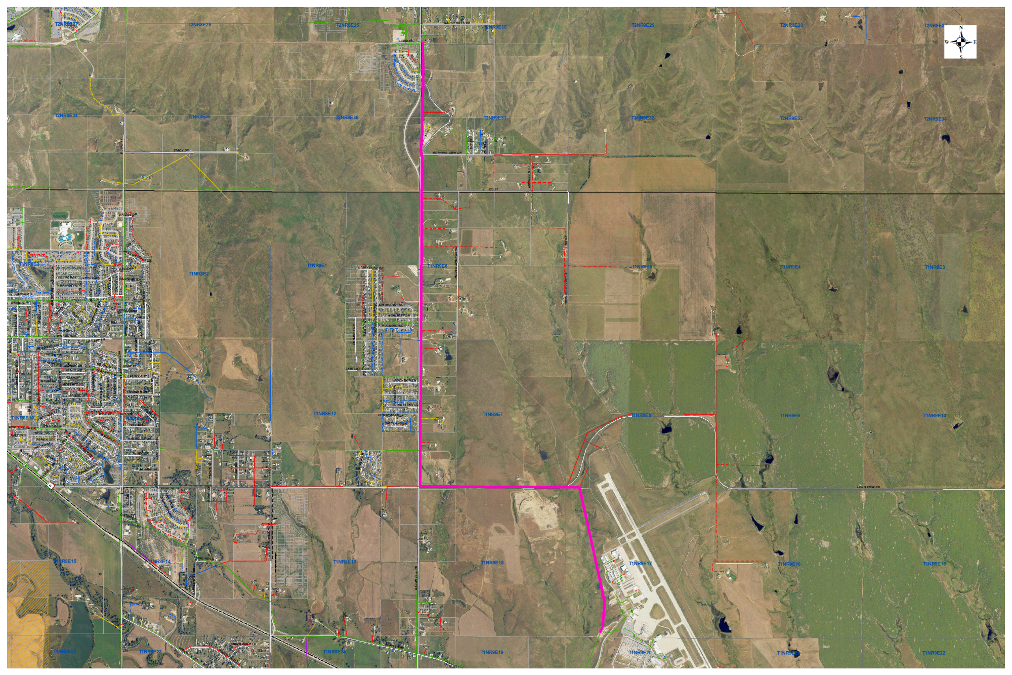 Figure 1: Approximate boundary of overhead lines (solid red) to be converted to underground